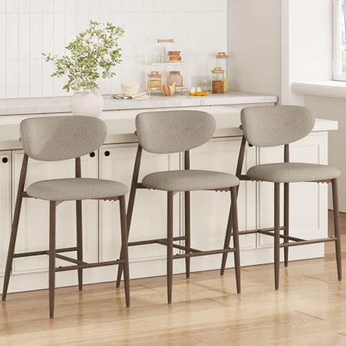 Image of MALOL Upholstered Bar Stools Set of 3, Camel