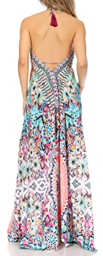 Image of Sakkas Lizi Womens Maxi High-Low Halter Handkerchief Long Dress Beach Party