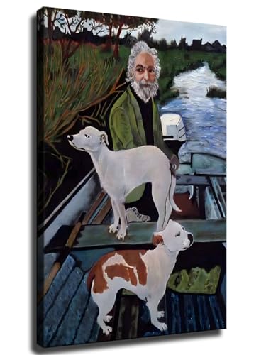 Man in Boat with Dogs 8x12 Canvas Poster