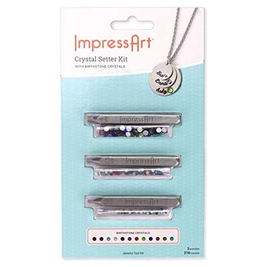 ImpressArt - Crystal Setter Metal Stamping Punches Kit, Includes 216 Birthstone Colored Crystals and 3 Metal Stamping Punches