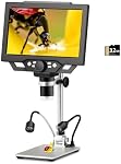 Koolertron 9 inch LCD Digital Microscope with 32G TF Card,12MP 1600X Magnification 1080P USB Microscope,5000mAh Battery,10 inch Stand with Side Light Coin Microscope for Plant/Rock/Circuit Board/Coin