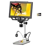 Koolertron 9-inch LCD Digital Microscope - 12MP 1600x 1080P HD, 32G TF Card & 5000mAh Battery, 10-inch Stand & Side Light for Plant/Rock/Circuit Board/Coin Detection and Analysis