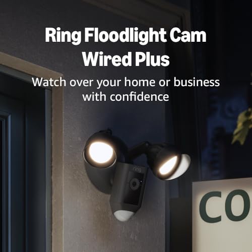 Ring Floodlight Cam Wired Plus — Outdoor home or business security with motion-activated 1080p HD video and floodlights, (2021 release) Black