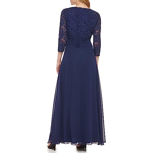 Jessica Howard Women's Lace 3/4 Sleeve V-Neck Maxi Gown – Special Occasion Dress3