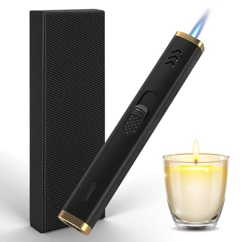 Navpeak Jet Flame - Encendedor largo de gas butano recargable, multiusos para velas, barbacoa, parrilla, chimenea, estufa (butano no incluido) (negro)