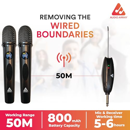 Image of Audio Array AM-W35 UHF Dual Wireless Premium Karaoke Microphones | 800mah 5-6 Hours Battery Backup | Range up to 50M | Karaoke Singing, Wedding, DJ, Church | PA System, Amplifier, Mixer, Party Box