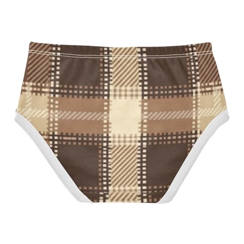 Brown Tartan Plaid Breathable Girls' Panties Organic Underwear for Kid in Sizes 2T,3T, 4T, 5T, 6Y and 8Y2