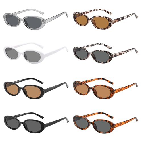 MLPKOI 8 Pares Gafas de Sol Retro, para Vintage 90s gafas de sol Rectangulares Estrechas, Retro Gafas de Sols Ovaladas para Mujer y Hombre, Gafas de Retro Cat Eye Clasicas, para Conducir Playa Golf