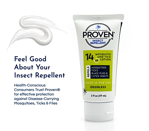 Image of Proven Insect Repellent Lotion, Keep Mosquitoes, Ticks and Flies Off, DEET Alternative Repellent, Up to 14-Hour Protection, Great for Outdoor Camping and Hiking, 2 Ounce, Odorless Lotion