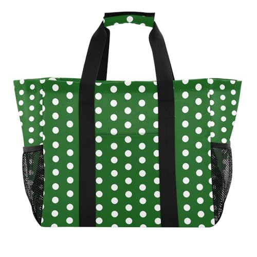Polka Dots Green White Large Beach Bag Waterproof Beach Tote Bags for Women Travel Gym Pool
