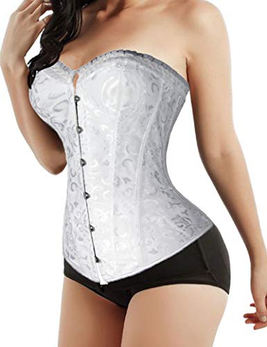 Lelinta Lace Up Boned Plus Size Overbust Corset Bustier Bodyshaper Top White XL