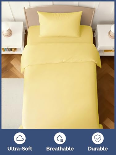 Image of Kids Twin Size Bed Sheet Set - 3 Piece Kids Loft Bed Sheets - Solid Yellow Themed Bedding - Soft, Cute and Cozy - Breathable and Machine Washable - Bedding for Boys, Girls, Teens & Toddlers - Oeko-Tex
