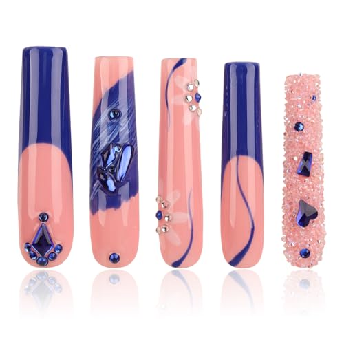 Handmade Long Acrylic Nail Tips, Pink Press on Nails with
