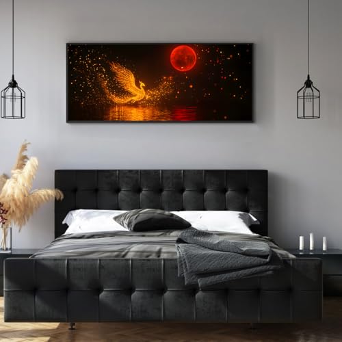 Via Vela Dream Phoenix Canvas Wall Art Large Red Moon Artwork Prints Abstract Bird Pictures Modern Mural Painting for Laundry Room Office Decor 50x126cm with Black Frame steampunk buy now online Via Vela Dream Phoenix Canvas Wall Art Large Red Moon Artwork Prints Abstract Bird Pictures Modern Mural Painting for Laundry Room Office Decor 50x126cm with Black Frame steampunk buy now online