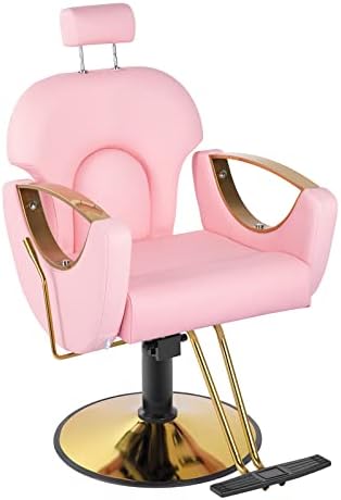 Dangvivi Pink Barber Chair Reclining Salon Chair for Hair Stylist, Height Adjustable Hair Salon Chair with 360 Degrees Rolling Swivel, Multi-Function Shampoo Tattoo Chair (Pink)