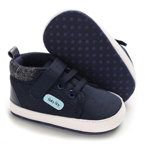 Image of Meckior Toddler Baby Boys Girls High Tops Ankle Sneakers Soft Anti-Slip Sole PU Leather Moccasins Infant Newborn Prewalker First Walking Crib Shoes
