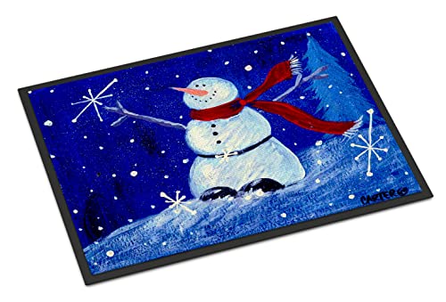 Caroline's Treasures PJC1085JMAT Happy Holidays Snowman Doormat 24x36 Front Door Mat Indoor Outdoor Rugs for Entryway, Non Slip Washable Low Pile, 24H X 36W