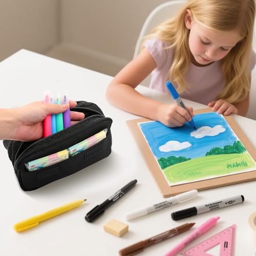 Image of Reading Cat Pencil Case - Book Lover's Large Capacity Pen Pouch, Flip Top Pencil Bag with 2 Zippered Pockets, Cute Literary Design School Supplies for Teens, Library & Study Essentials