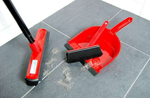BawiTec Gummibesen Noppenbesen Friseurbesen-Set Kehrgarnitur Teleskopstiel Stiel Handfeger Kehrschaufel Tierhaare Besen Kunststoffbesen Tierhaarbesen Teppichbesen Farbe rot Kunststoff Gummi – Bild 4