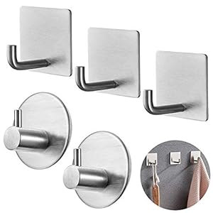 5 STKS Zelfklevende Haken, FineGood Rvs Zelfklevende Wandhanger voor Badkamer Keuken Heavy Duty Kaphaken