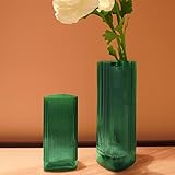 VROOMIUM Vases for Flowers Set of 2 - 11' Large and 7' Small Green Glass Vase for Pampas, Unique...