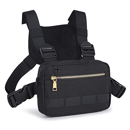 Outdoor Water Resistant Chest Bag, Tactical Molle Chest Bag, Hands Free Utility Chest Pack For Walking, Running, Fishing, Cycling, Hiking … Lightweight Front Chest Gear Pouch (Black)