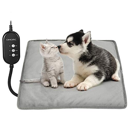 OMORC Pet Heating Pad, 12V Safe Cat Heating Pad with 3 Level Timer & Temperature Settings & 2 Replaceable Cover, Auto Power-off Built-in Thermostats and Anti-Bite Tube, 18