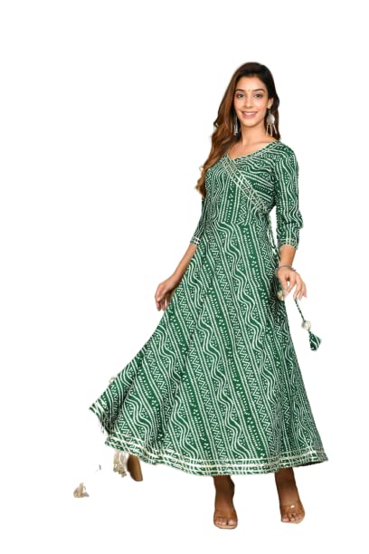 GenericAMA Fashion Stylish Beautiful Anarkali Rayon Bandhej Printed Gown for Women and Girls(AMF-015)