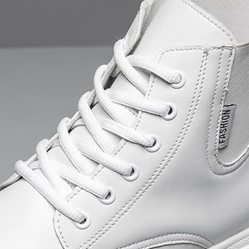 Men's Round Toe Lace Up Low Heel Combat Boots Elastic Panels Non Slip Lug Sole High Top Sneakers Ankle Boots for Work Outdoor Casual4