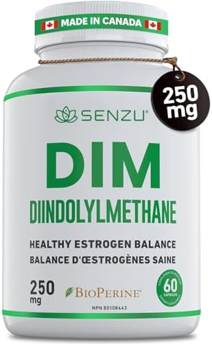 DIM Supplement (250mg) with BioPerine – Estrogen Balance & Metabolism, Menopause, Bloating & PMS Relief for Women | Diindolylmethane Supplements by Senzu Health – 60 Pills