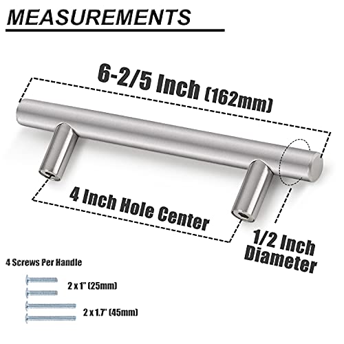Image of Probrico 4 Inch /102mm Brushed Nickel Cabinet Pulls Round Tube Bar Drawer Handles, Modern Dresser Pulls Stainless Steel Cabinet Handles for Kitchen Cupboard, 12 Pack