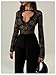 SHENHE Women's Y2k Lace Sheer Top Long Bell Sleeve Cut Out Deep V Neck Sexy Party Night Shirt Black Small