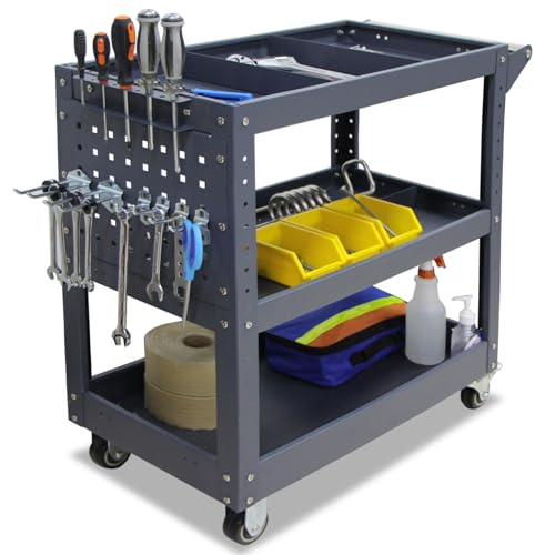 Mechanics Cart, 500 lbs Capacity, 31.5"x29"x15", Mechanics Cart with 4 Dividers, Mesh Panel & Screwdriver Shelf