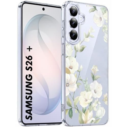 Image of Elzzi Clear Transparent Flower Cover for Samsung S26 Plus 5g Case Shockproof Floral Design Camera Protection Shockproof PC+TPU Transparent Flower Cover for Girls & Women (Green)