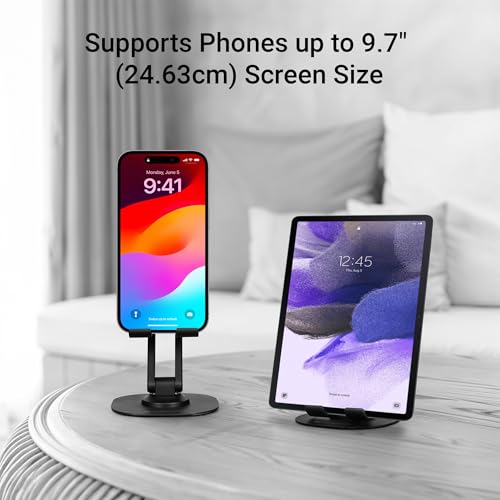 Image of ZEBRONICS MTS200, Foldable Mobile Holder, Upto 9.6 inches, 360 Rotatable, Stepless Multi Angle Adjustment, Anti-Skid Base & Resting pad, Lightweight & Handy, Compatible with Mobile & Tablet (Black)