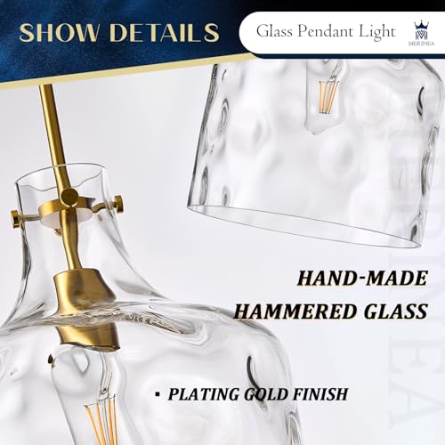Image of 12 inch Gold Farmhouse Pendant Light, Hammered Glass, E26 Hanging Light