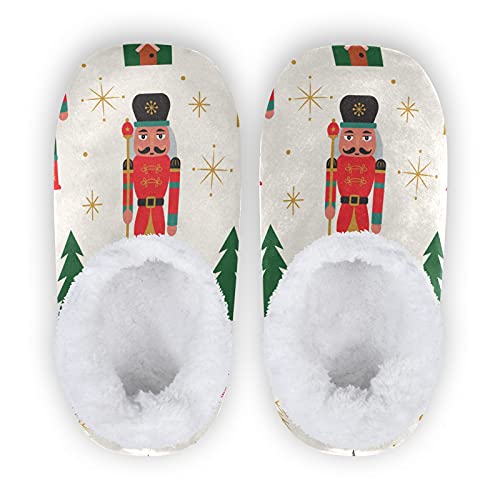 QUGRL Cute Nutcracker Fuzzy Slipper Socks with Grippers for Women Men Christmas Trees House Slippers Soft Non-Slip Sole Sleeper Slippers Home Spa Hotel