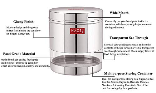 Image of HAZEL Stainless Steel Transparent Wide Mouth See Through Container, Silver, Set of 2, 700 Ml