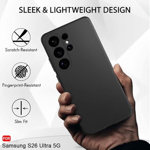 Image of TheGiftKart Sleek Back Cover Case for Samsung Galaxy S26 Ultra 5G | Slim Fit Protective Design | Ultra Matte Finish | Camera Protection Bump | Soft Silicon Back Cover Case (Silicone, Black)
