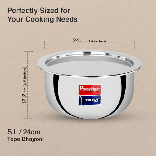Image of Prestige 24cm /5L Tri-Ply Stainless Steel Tope with Lid|Gas and Induction Compatible| Even Heat Distribution|Strong and Durable| 5 Years Warranty