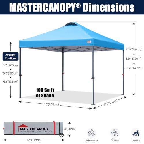 Image of MASTERCANOPY 10x10 Durable Pop Up Canopy Tent with Roller Bag, Sky Blue