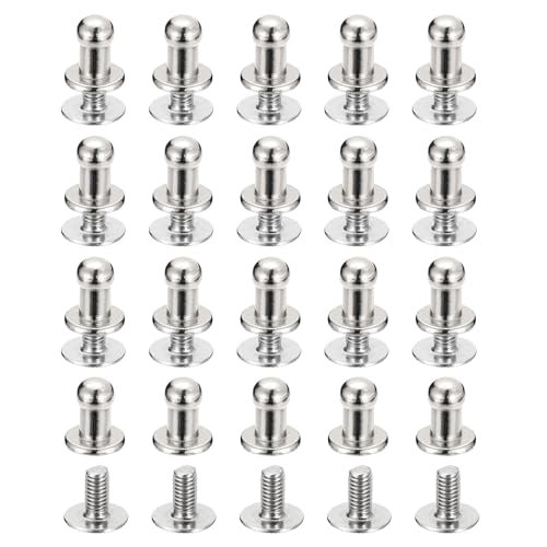 QUARKZMAN 4mm Clou à Tête Sphérique Avec Rivets à Vis, Lot de 20 Boutons à Tête Ronde Pour La Maroquinerie Artisanale, Ceinture, Couleur Argentée