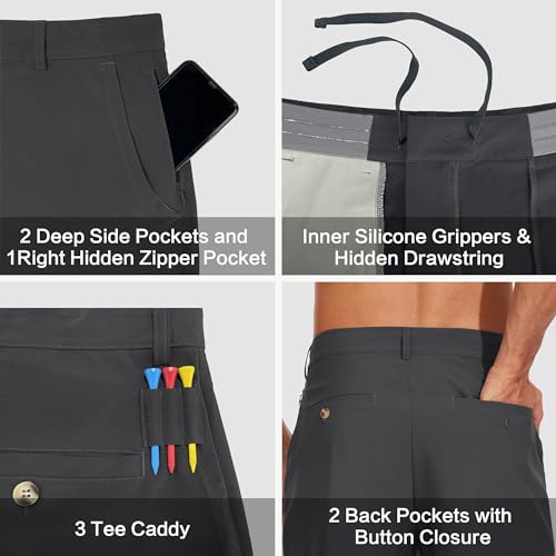 JWM Men\'s Golf Dress Pant Stretch - 30\"/32\" Work Casual Athletic Pants Tapered Leg Quick Dry Lightweight with 5 Pockets UPF50 Black