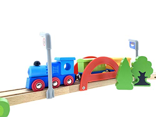 Holzeisenbahn Set Eisenbahn für Kinder / Zug mit Schienen Holzbahn 90 teilig / Polizeistation Polizei / kombinierbar… – Bild 5