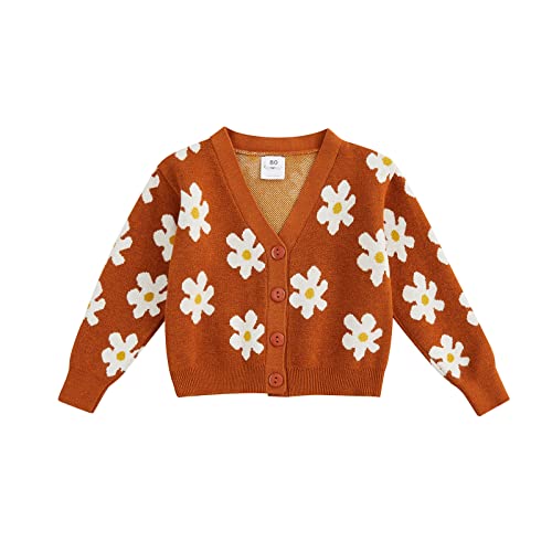 Toddler Baby Girl Cardigan Long Sleeve Floral Button Knit Sweater Coats Top Cute Fall Winter Knitwear Jacket Warm Clothes