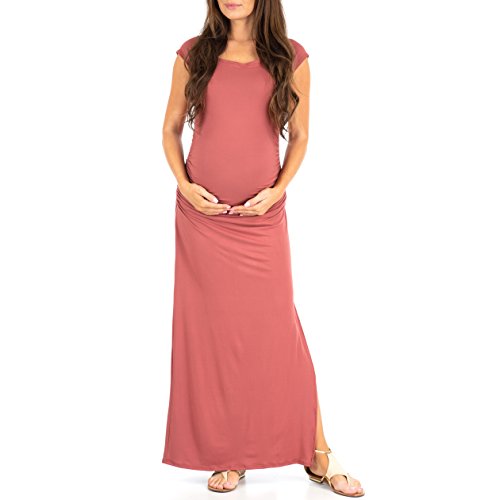 Mother Bee Maternity Short Sleeve Bodycon Maternity Dress with Ruched Side Slits for Baby Shower or Casual Wear (MauveDk Small)