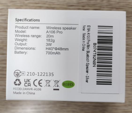 Travel Case Packed, Wireless Mini Bluetooth Speaker with Custom Bass Radiator. EWA A106, Small But Loud, The Next Generation of Portable Speakers for Home, Outdoors, Shower (Silver)1.89* 1.57 inches image 10 of 13 B074T62N9N