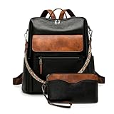 Qcbuegof Mochilas para mujer, impermeables, antirrobo, de cuero, convertible, para viajes, bolso de hombro, mochilas para mujer, Negro con marrón