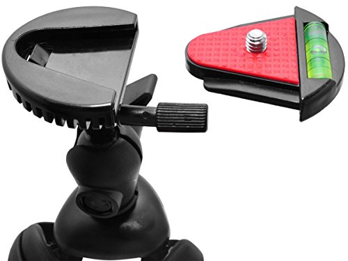 Ecostconnection 12" Inch Flexible Tripod W/Flexible Wrappable Disc Legs Red & Black, Quick Release Plate, And Bubble Level + Cleaning Cloth #TOP2