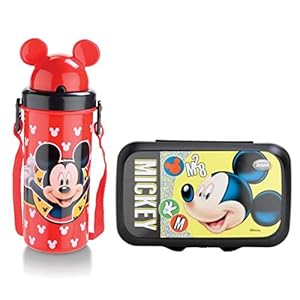 Jewel Original Licensed Disney Marvel Lunch Box and Water Bottle for Kids | School Bottle | Flipper & Premier Cartoon Bottle| Mickie Mouse